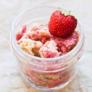 strawberry-banana baked oatmeal in a glass jar