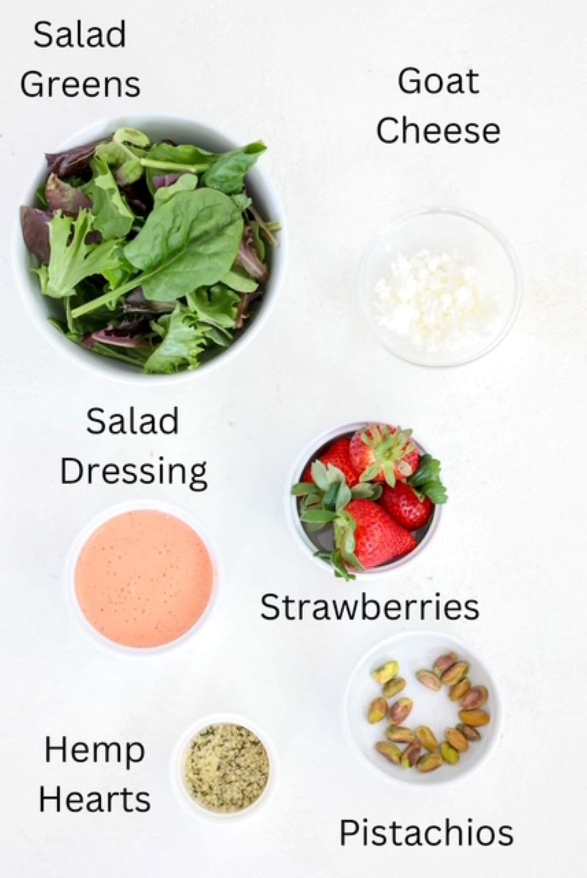 Strawberry Goat Cheese Salad ingredients, labeled.
