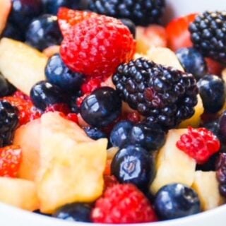 fruit salad in a white bowl