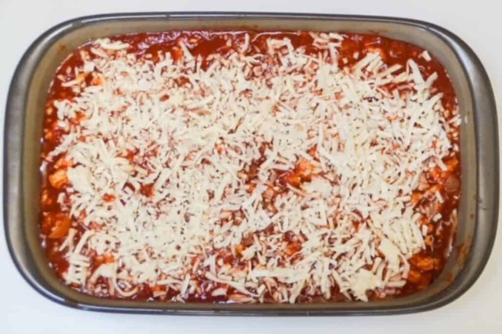 lasagna, assembled in a 9x11 baking dish