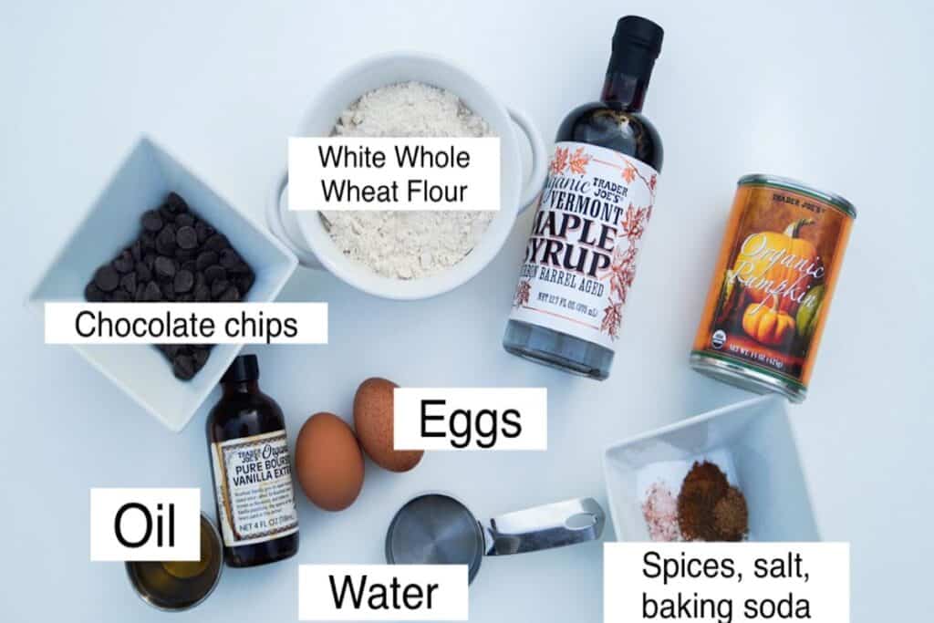 Pumpkin bread ingredients, labeled.