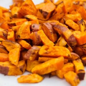 Roasted sweet potato chunks.