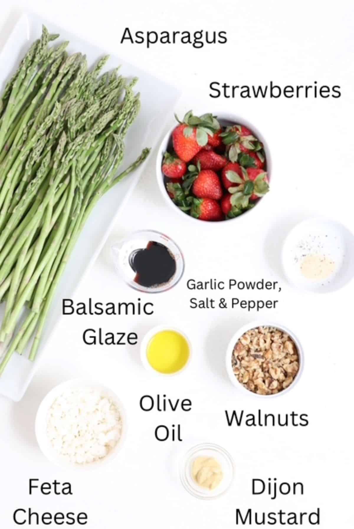 Cold Asparagus Salad ingredients, labeled.