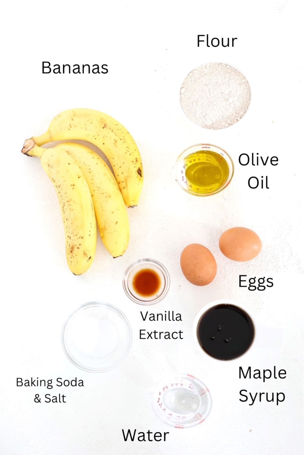 Dairy-Free Banana Bread ingredients, labeled.