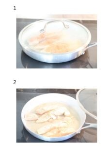 Two numbered images showing how to make poached salmon.