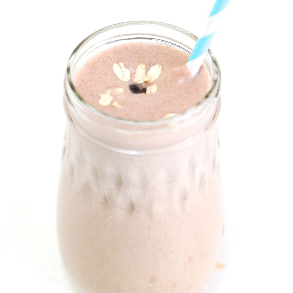 View of Peanut Butter Banana Oatmeal Smoothie | Carrots & Cookies