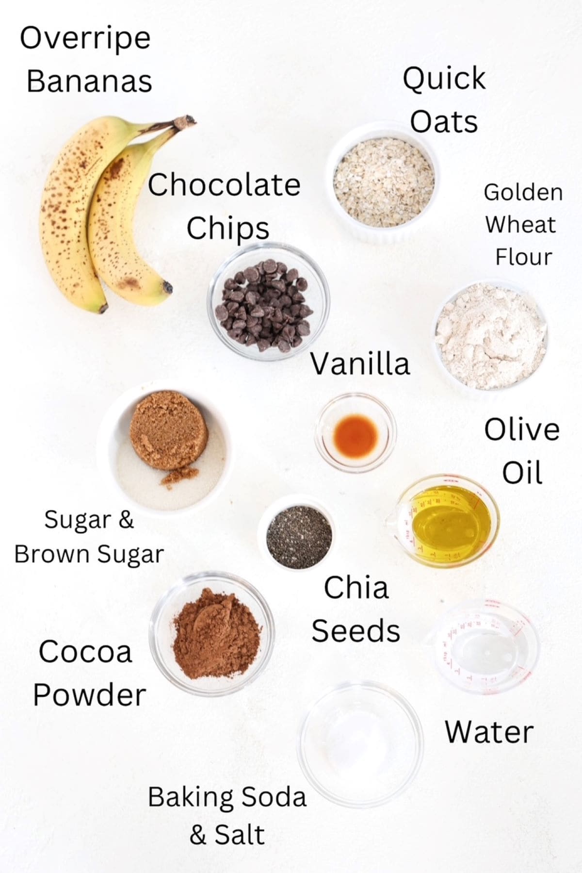 Banana Cocoa Cookie ingredients, labeled.