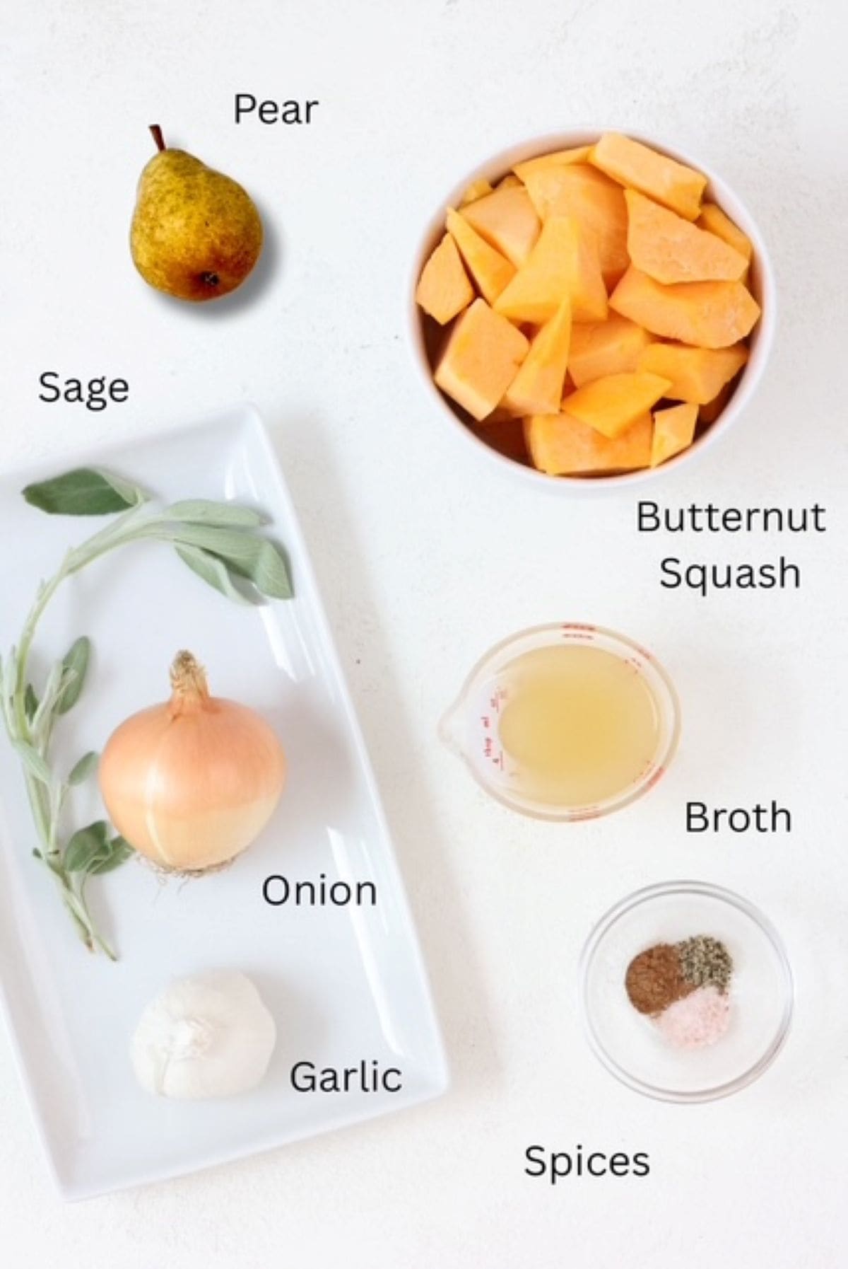 Butternut squash pasta sauce ingredients, labeled.
