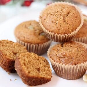 Gingerbread muffins on a white plate.