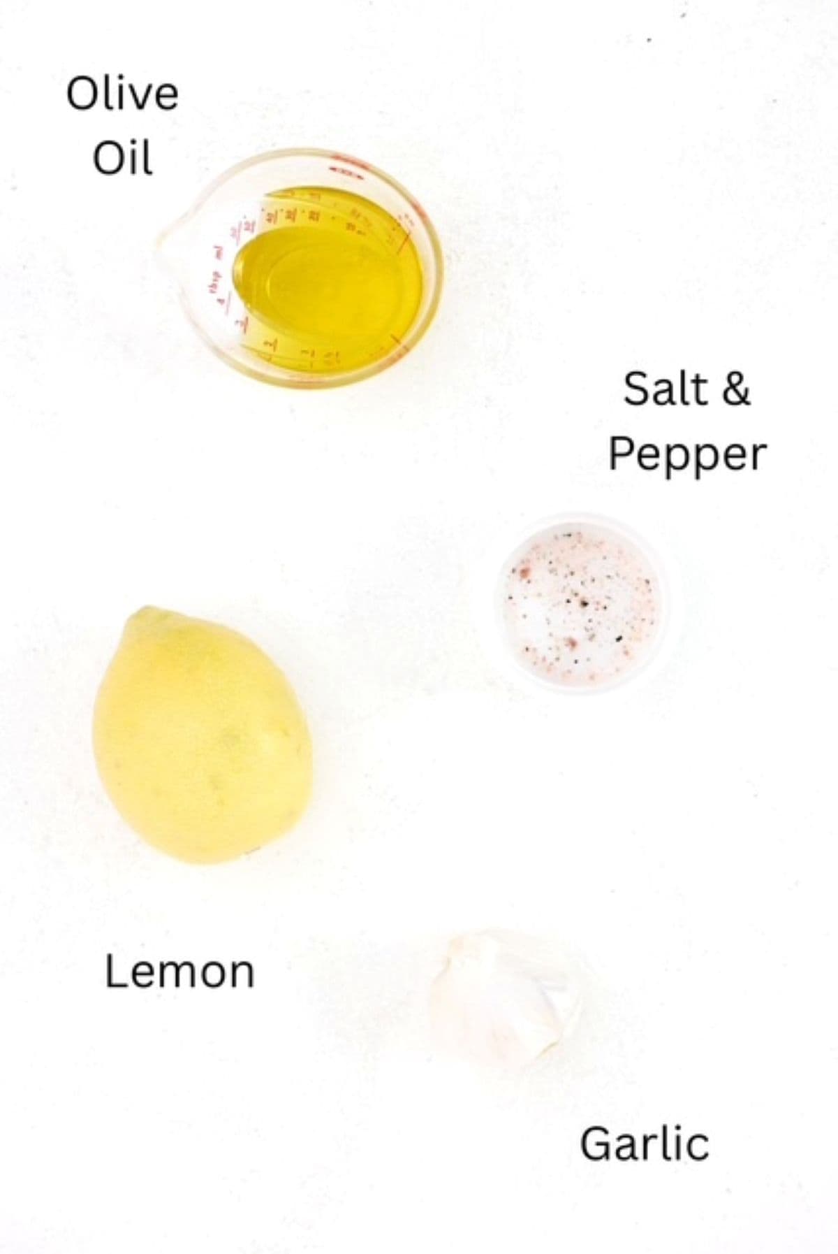 Lemon Garlic Salad Dressing ingredients, labeled.