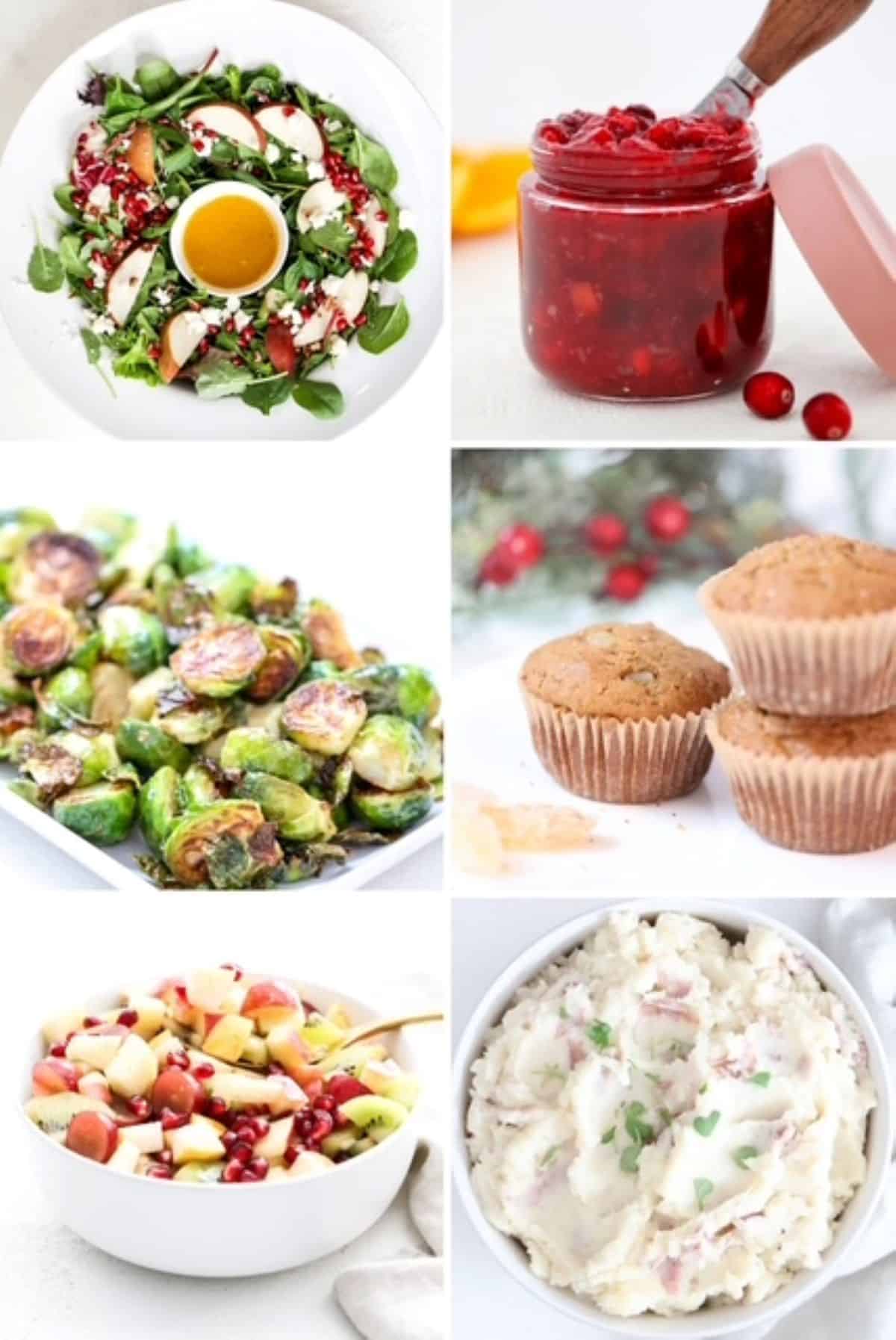 Six images of various holiday side dishes.