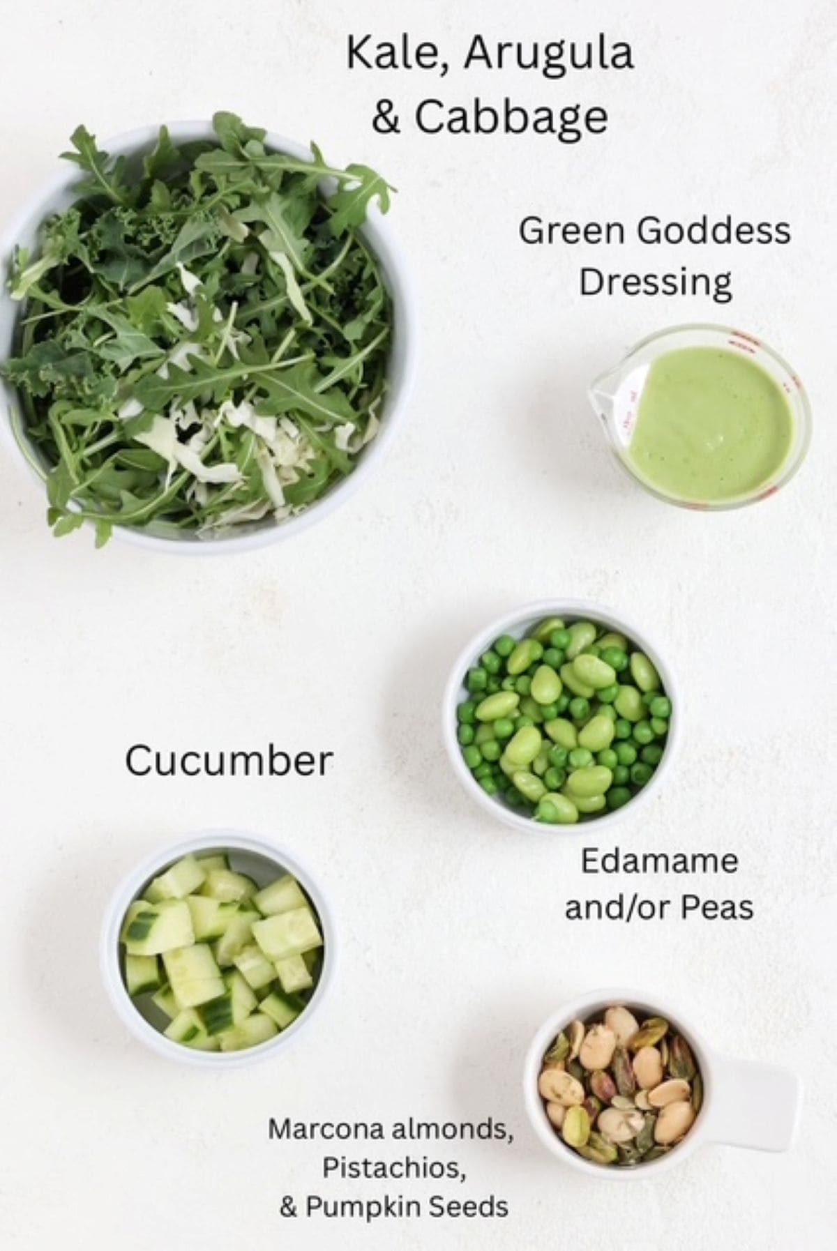 Green Goddess Salad ingredients, labeled.