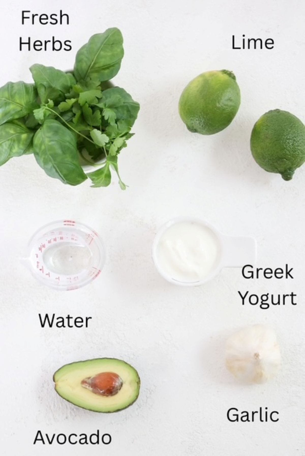 Green Goddess Dressing ingredients, labeled.