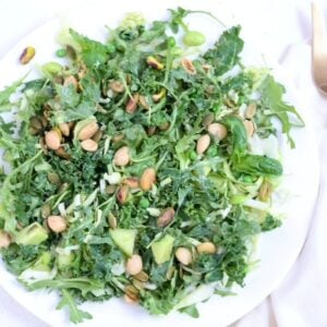 A salad on a white plate.