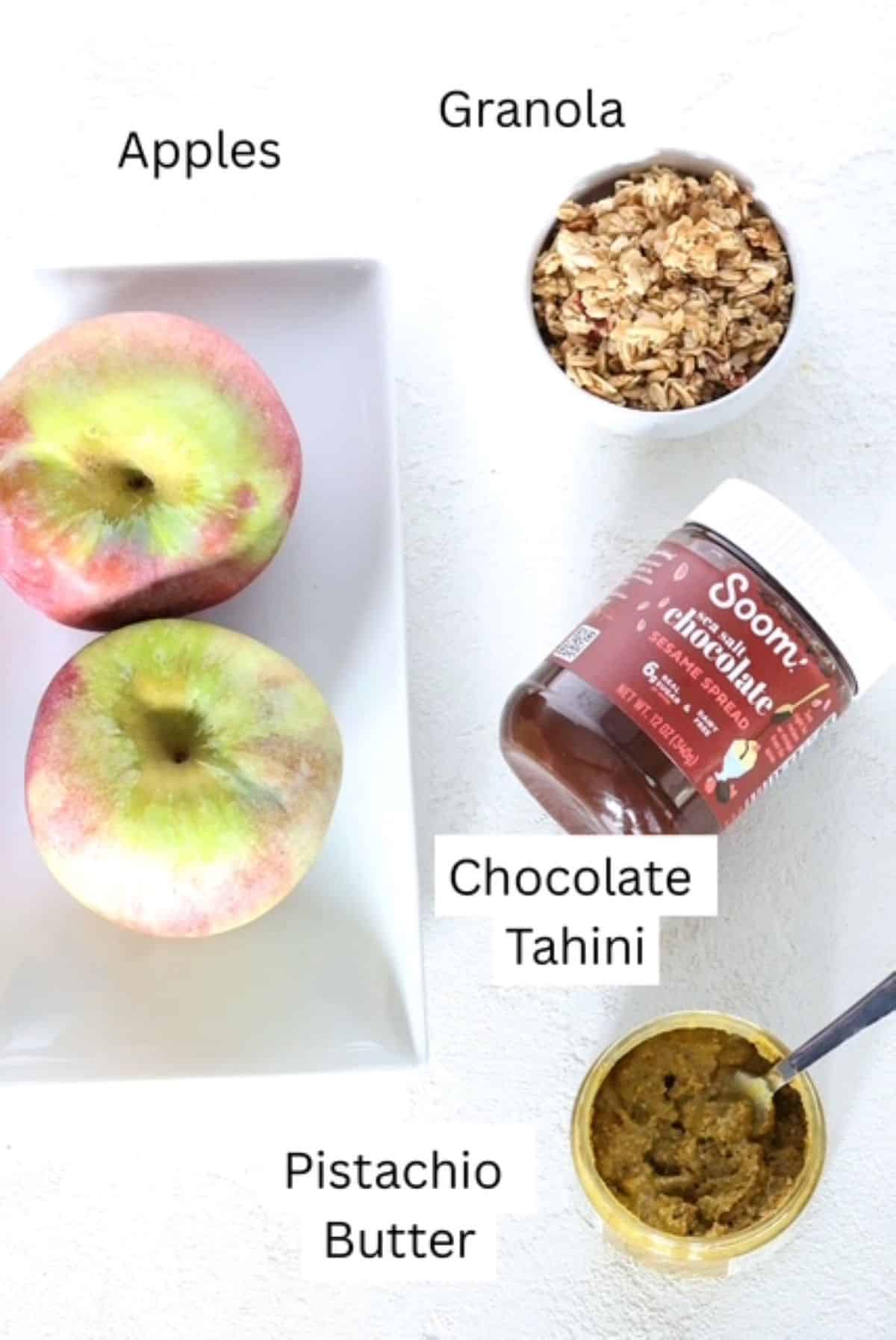 Dubai-style Apple Nachos ingredients, labeled.