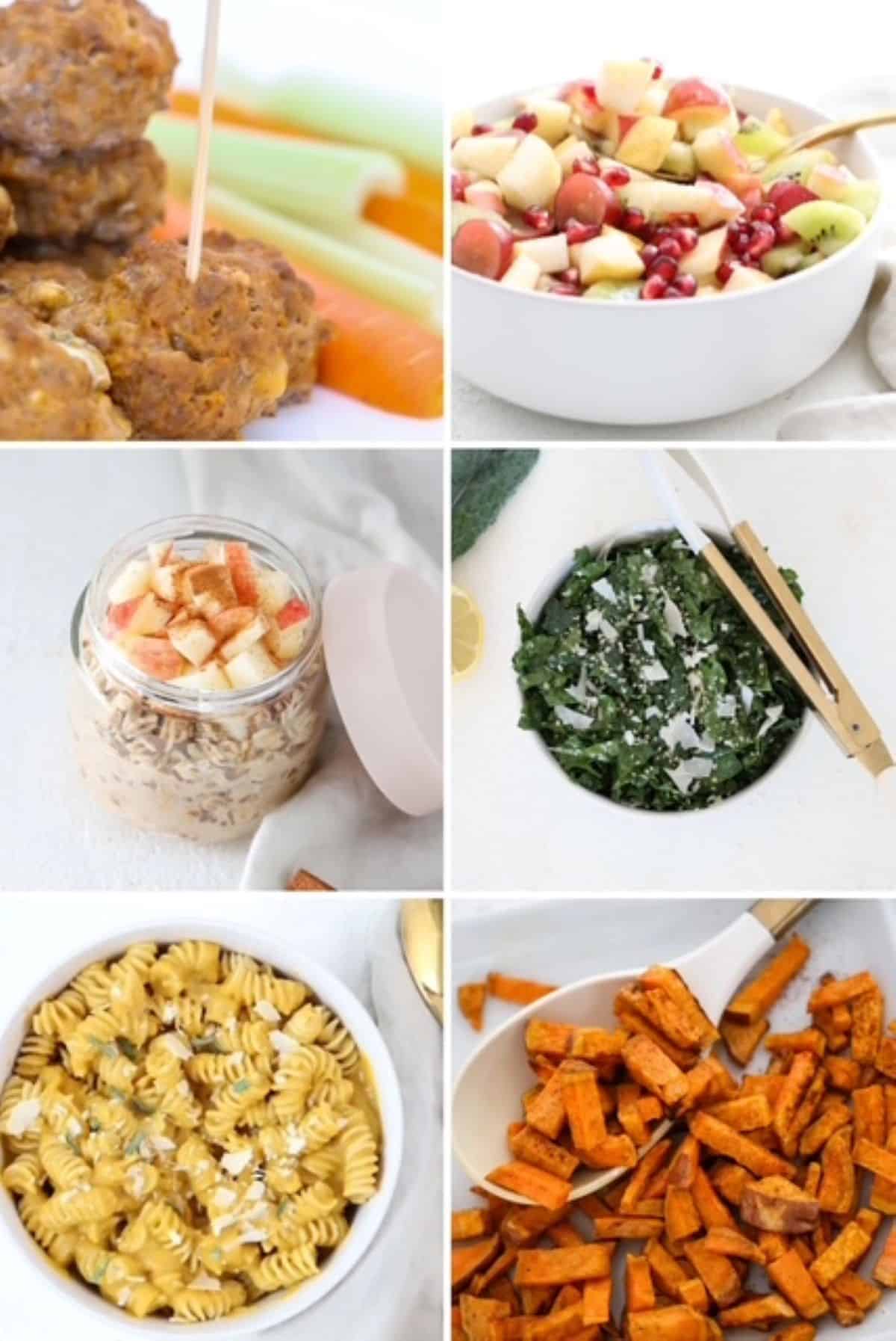 A photo collage with six images of various fall recipes.
